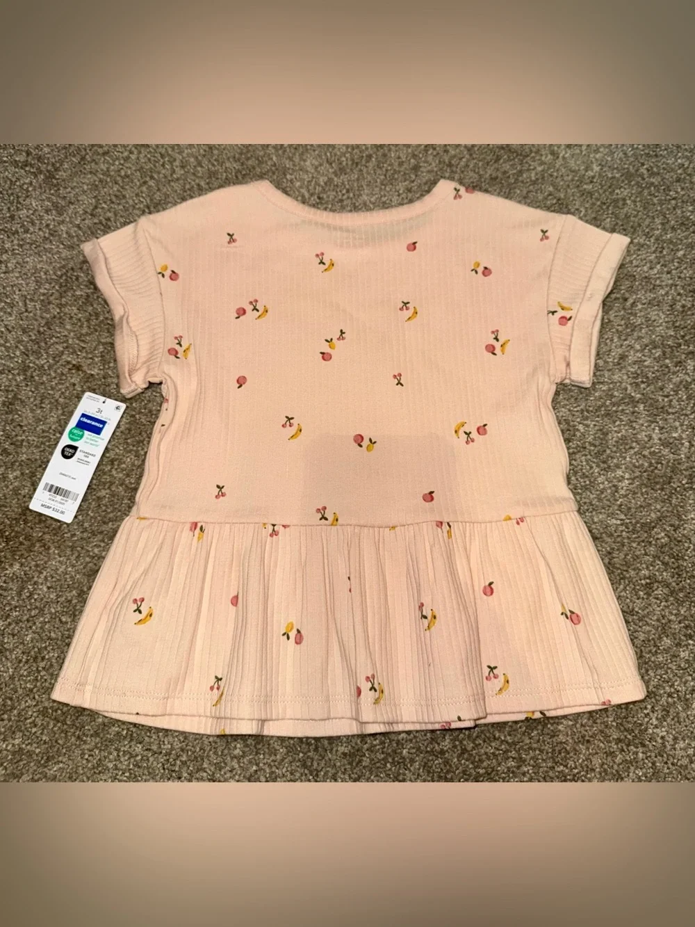 NWT- Carter’s Girls Pink Fruit Print Ribbed Peplum Top & Shorts Set | Size: 3T